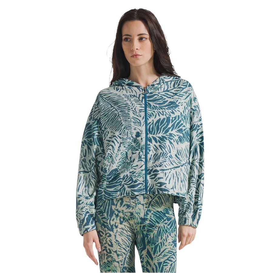 Felpa fiammata stampa 'foglie' con zip da donna Deha | D2242037714